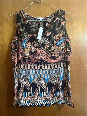 New York & Company Black Paisley Tank Top with Blue & Coral Accents Bundle